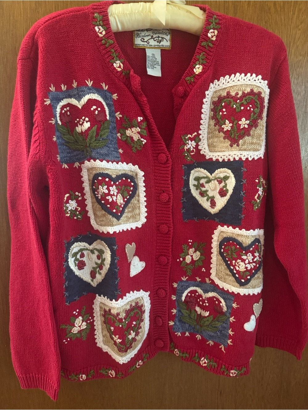Red Heart Patch Embroidered Cardigan Sweater